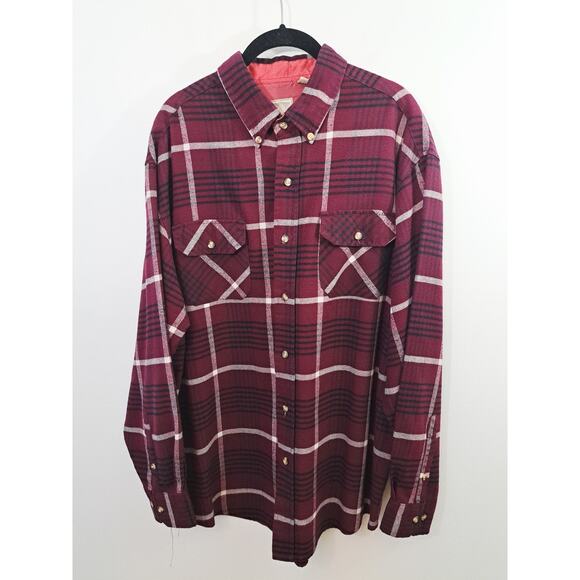 Vintage Outdoor Exchange Men's Flannel Maroon Plaid Button Up Shirt Size LRG - Picture 1 of 4
